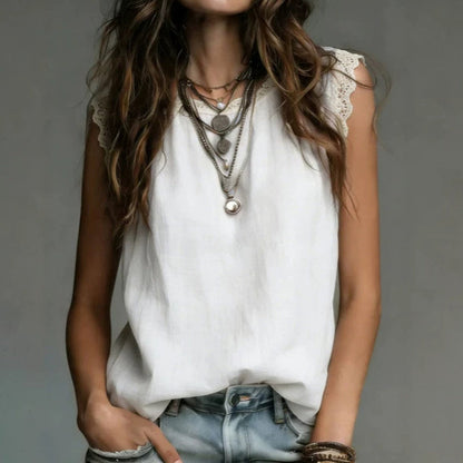 📢📢50% OFF !! ⏰Women's Round Neck Sleeveless Lace Top