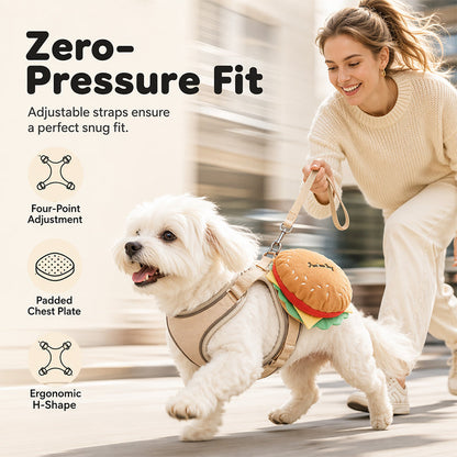 📢📢40% OFF !! ⏰Offer your furry friend a comfortable travel experience!🦮Cute Hamburger Pet Harness and Leash Set with Mini Backpack🍔🦮
