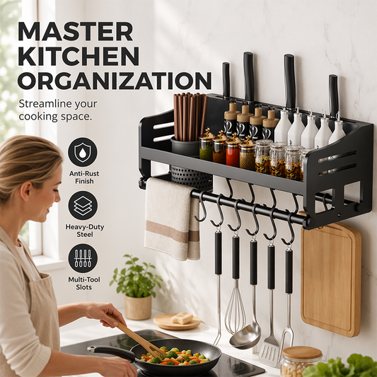 📢📢40% OFF !! ⏰Wall-Mounted Kitchen Rack with Spice Shelf
