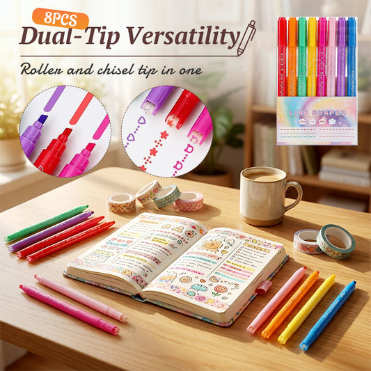 📢📢40% OFF !! ⏰8PCS Dual Tip Curve Highlighter Set