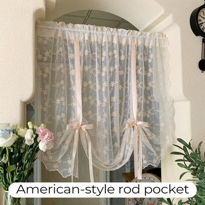 📢📢40% OFF !! ⏰Embroidered Floral Tie-Up Sheer Curtain