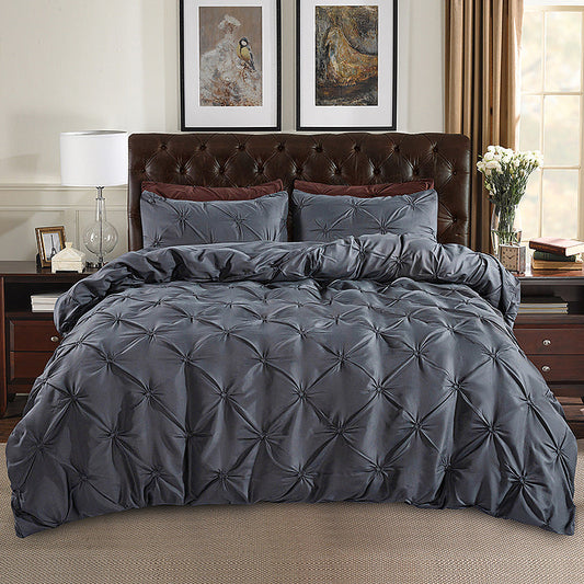 📢📢40% OFF !! ⏰3-Piece Pintuck Pleated Duvet Cover & Pillowcases Set