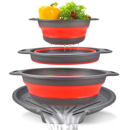 📢📢40% OFF !! ⏰ 3-Piece Collapsible Colander Set with Draining Base – Space-Saving Kitchen Strainers for Fruits, Pasta & Vegetables
