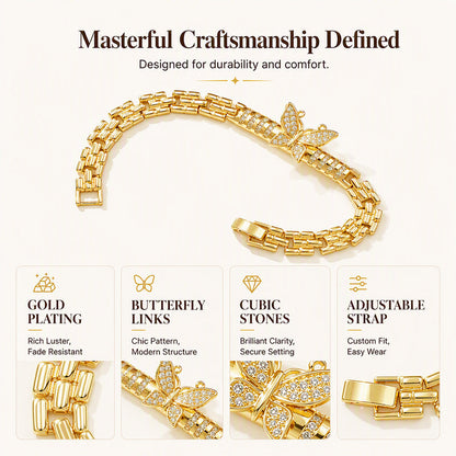📢📢40% OFF !! ⏰18K Gold Butterfly Bracelet – Delicate links & elegant finish ✨