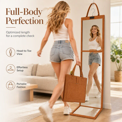 📢📢40%  OFF !! ⏰Portable Folding Full-Length Mirror‑HD Foldable Travel Body Mirror with Storage Bag, Wall Hanging Vanity Mirror for Dorm & Travel
