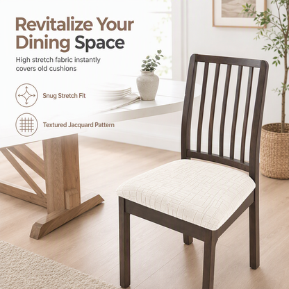📢📢50% OFF !! ⏰ Stretch Dining Chair Seat Cover – Strapless Elastic Slipcover with Elegant Textured Pattern for Home Dining Room
