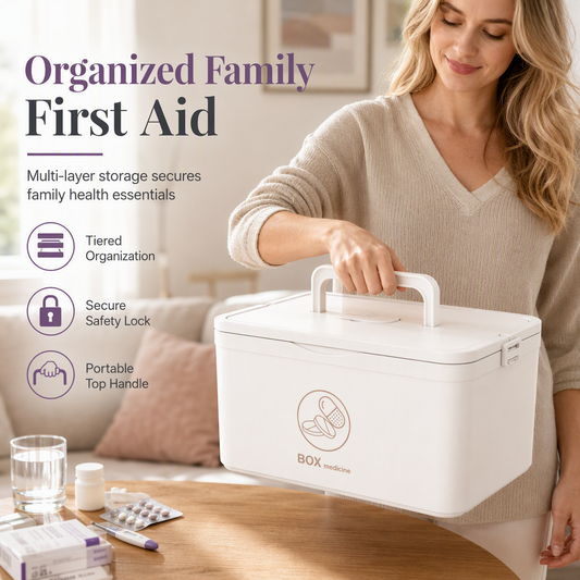 📢📢40% OFF !! ⏰Large Medicine Storage Box – Multi-Layer Divided Compartments, Portable Family First Aid & Pill Organizer💊📦