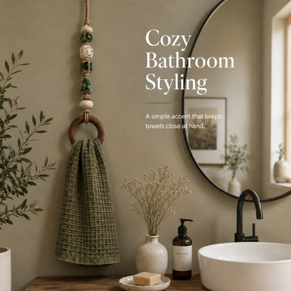 📢📢40% OFF !! ⏰ Decorative Beaded Towel Hanger with Wooden Ring – Rustic, Artisanal, Multi-use ✨