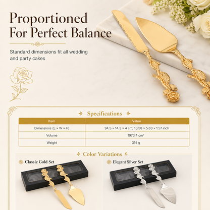 📢📢40% OFF !! ⏰Exquisite Metal Alloy Cake Knife and Server Set with Rose Design for Weddings and Home Use
