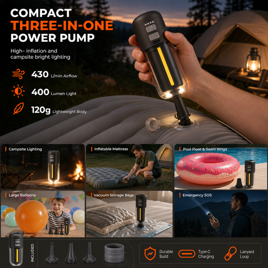 📢📢40% OFF !! ⏰Portable Outdoor Air Pump and Deflator with Emergency Light Ambient Light and SOS Function for Pool Floats Inflatable Boats and Air Mattresses