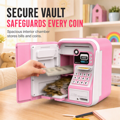 📢📢40% OFF !! ⏰Kids Electronic ATM Piggy Bank Toy with Password Lock Simulated Fingerprint Sensor Card Insertion and Auto Scroll Money Saving Box