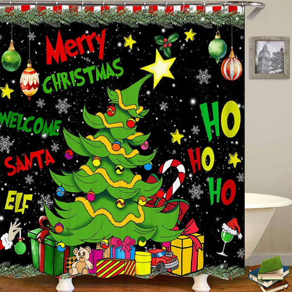4PCS Waterproof Christmas Shower Curtain Set