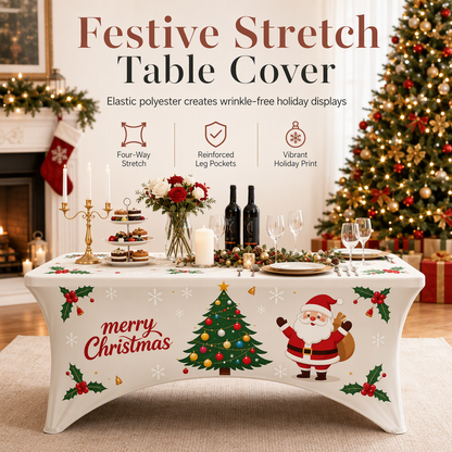 📢📢40% OFF !! ⏰Christmas Stretch Fitted Table Cover for Rectangular Tables