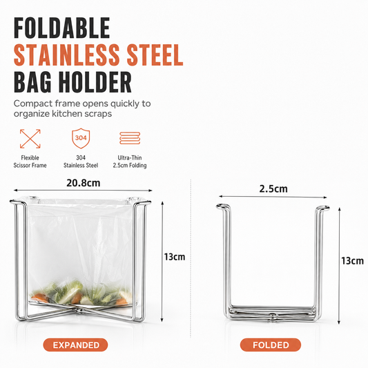 📢📢50% OFF !! ⏰Foldable 304 Stainless Steel Trash Bag Holder Stand for Kitchen and Outdoor Storage