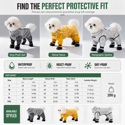 📢📢40% OFF !! ⏰Waterproof Four-Legged Dog Jumpsuit with Covered Feet Dirtproof Warm Autumn Winter Pet Smock with Leash Hole🦮🎽