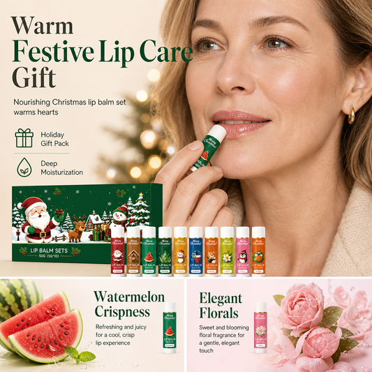 📢📢50% OFF !! ⏰ Christmas Lip Balm Set – Moisturizing & festive gift-ready ✨