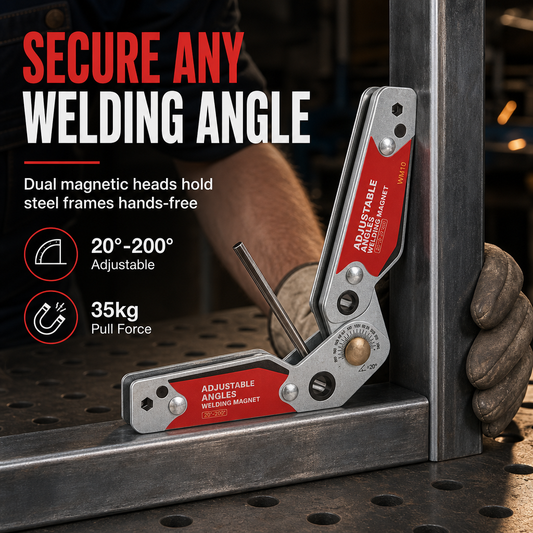 📢📢40% OFF !! ⏰ Dual-Head Magnetic Welding Angle Holder – Inside & Outside Corners, 35kg Pull Force & Locking Screws – For Steel Fabrication 💪