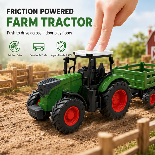 📢📢50% OFF !! ⏰Large Kids Farm Tractor Toy Set with Trailer Accessories Friction Powered and Remote Control Engineering Vehicles for Boys