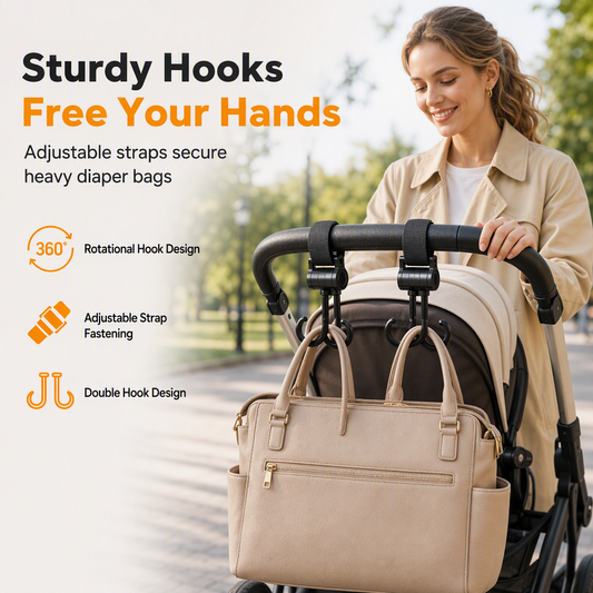2 Pack 360 Degree Rotatable Double Stroller Hooks Multifunctional Baby Stroller Hanger Clips for Bags