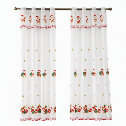 Christmas Embroidered Sheer Window Curtain Panel with Snowflake and Bell Patterns