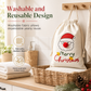 Christmas Cotton Linen Drawstring Gift Bags with Red Nosed Elk and Santa Claus Patterns for Holiday Candy and Favors 15x20cm