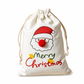 Christmas Cotton Linen Drawstring Gift Bags with Red Nosed Elk and Santa Claus Patterns for Holiday Candy and Favors 15x20cm