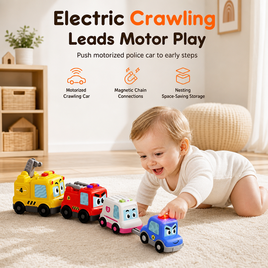 📢📢40% OFF !! ⏰4-Piece Magnetic Electric Toy Car Set with Sound and Light Cartoon Stacking and Crawling Cars for Babies and Toddlers