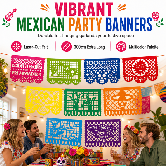 Mexican Plastic Banner Day of the Dead Paper Cut Style Garland for Cinco de Mayo and Halloween Party