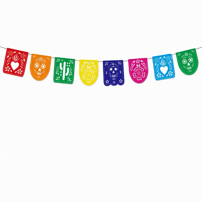 Mexican Plastic Banner Day of the Dead Paper Cut Style Garland for Cinco de Mayo and Halloween Party