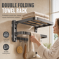 🚿 71% OFF! ✨ No Drill Double Folding Bathroom Towel Rack – Space-Saving Dual Foldable Shelves, Instant Vacuum Suction Lock & Rustproof Space Aluminum – Heavy-Duty Carbon Steel Frame with Hooks for Mess-Free Walls 🧺