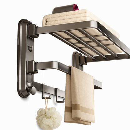 🚿 71% OFF! ✨ No Drill Double Folding Bathroom Towel Rack – Space-Saving Dual Foldable Shelves, Instant Vacuum Suction Lock & Rustproof Space Aluminum – Heavy-Duty Carbon Steel Frame with Hooks for Mess-Free Walls 🧺