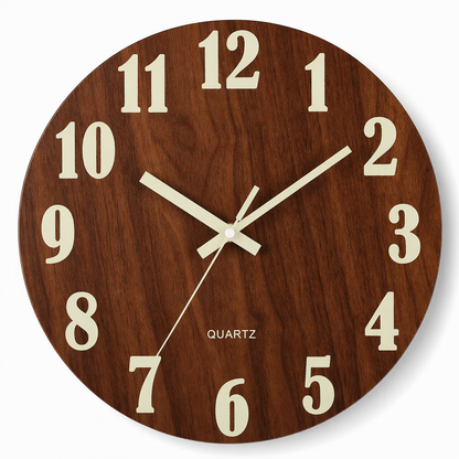 📢📢50% OFF !! ⏰12-Inch Silent Wooden Wall Clock – Luminous Glow & MDF Wood Grain✨