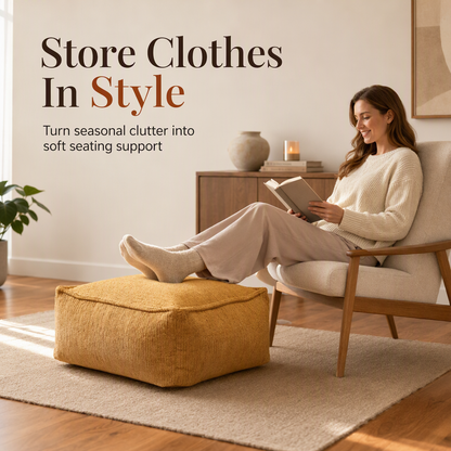 📢📢50% OFF !! ⏰ Storage Stool Cover: Fill with Clothes, 100kg Support, Wide Zipper, Washable, 45x45x23cm