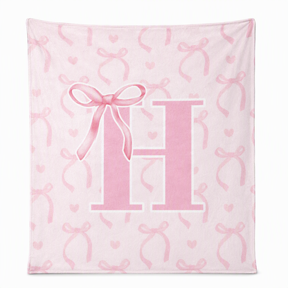 📢📢50% OFF !! ⏰🩷Double Layer Thickened Flannel Throw Blanket with Cute Cartoon Bowknot Letter Print