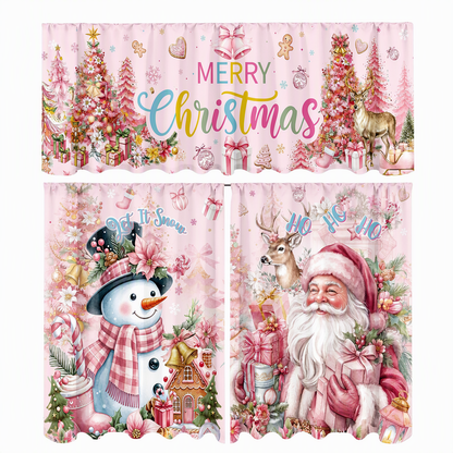 🎄🍪 Christmas Kitchen Curtain 3-Piece Set – Santa & Gingerbread Print Valance & Tier Curtains, Holiday Window Decor ✨