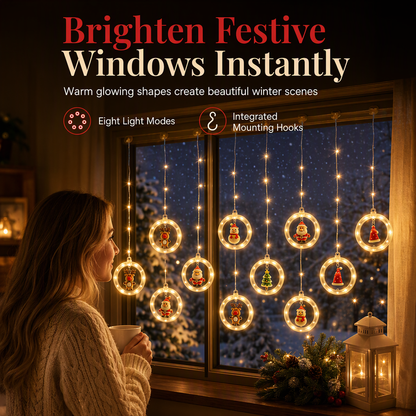 📢📢50% OFF !! ⏰LED Christmas Icicle String Lights USB Powered Star and Christmas Tree Ring Hanging Lights for Holiday Window Decoration
