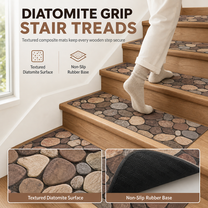 📢📢50%  OFF !! ⏰Cobblestone Pattern Diatomite Stair Tread Mat Water Absorbent Non Slip Trimmable Step Rug Easy to Clean