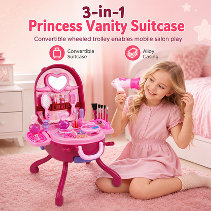 📢📢40%  OFF !! ⏰Kids’ Pretend Makeup Vanity Suitcase – Portable Dress-Up Toy Set for Girls
