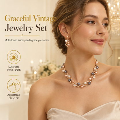 📢📢40%  OFF !! ⏰Vintage Floral Jewelry Set – 2-Piece Leaf & Flower Bridal Accessories for Women