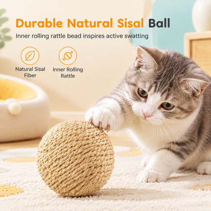📢📢50%  OFF !! ⏰  Bite-Resistant Sisal Ball – Durable play for cats & kittens ✨