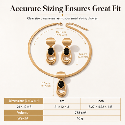 📢📢40%  OFF !! ⏰Vintage Brushed Gold and Black Gemstone and Earring Set Elegant Choker Jewelry Set for Banquets and Parties