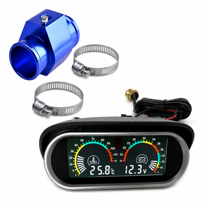 🌡️ Dual Water Temp & Volt Gauge: 12V/24V, LCD Display, Brass Sensor, Universal