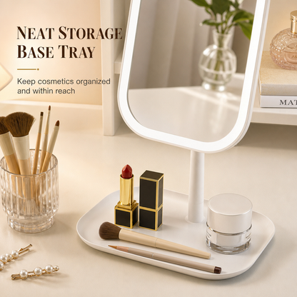 📢📢50%  OFF !! ⏰Portable Folding Desktop Makeup Mirror with LED Light Compact Vanity Mirror for Dormitory