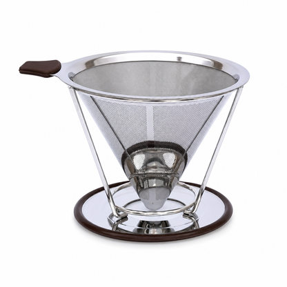 Reusable 304 Stainless Steel Double Layer Pour Over Coffee Filter Cone Drip Coffee Maker Funnel for 1 to 4 Cups