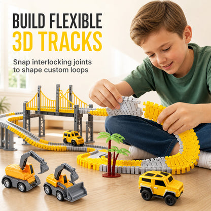 📢📢50%  OFF !! ⏰DIY Electric Track Car & Construction Vehicle Toy Set – Build-Your-Own Racing Tracks for Kids🏡🚂